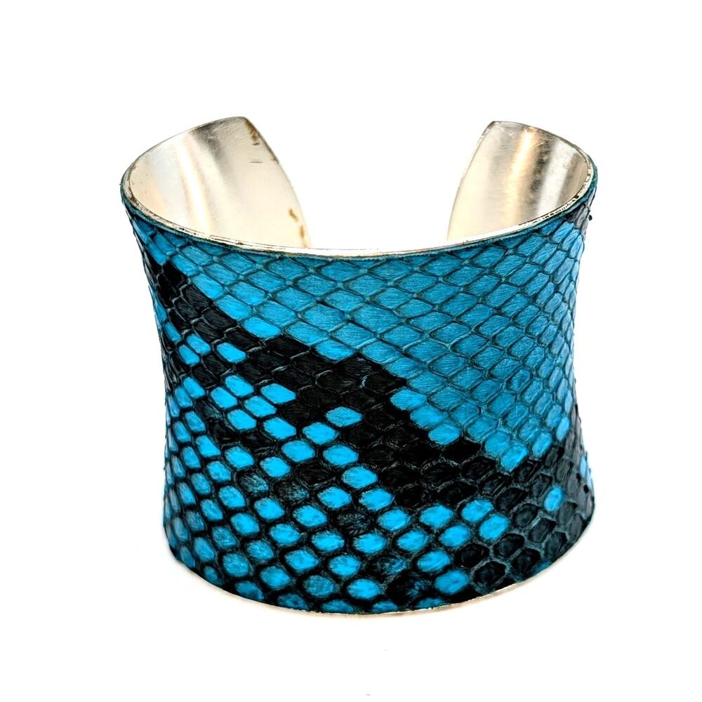 Rustic Cuff Blue Black 2" Wide Faux Snake Skin Textured Cuff Bracelet